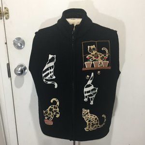 VINTAGE EMBROIDERED PATCH CAT VESTS SIZE M